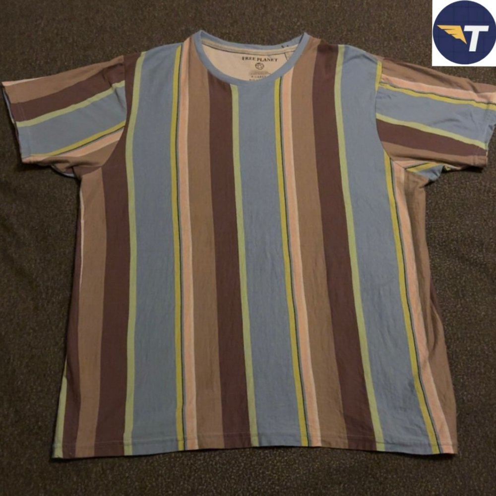 Multi-Colored Striped T-Shirt Mens (Baby Blue) XL